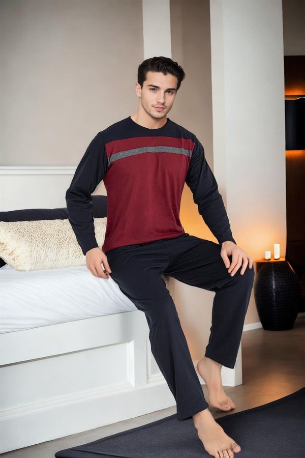 dewberry J2452 Dewberry Mens Long Sleeve Pjyama Set-BORDEAUX