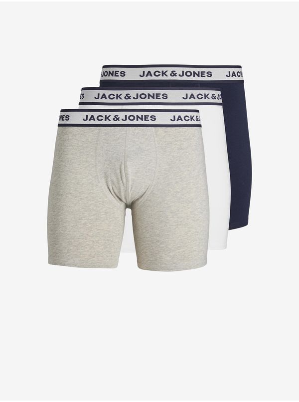 Jack & Jones Jack & Jones Set of three men's boxers in light gray, white and dark blue bar - Men