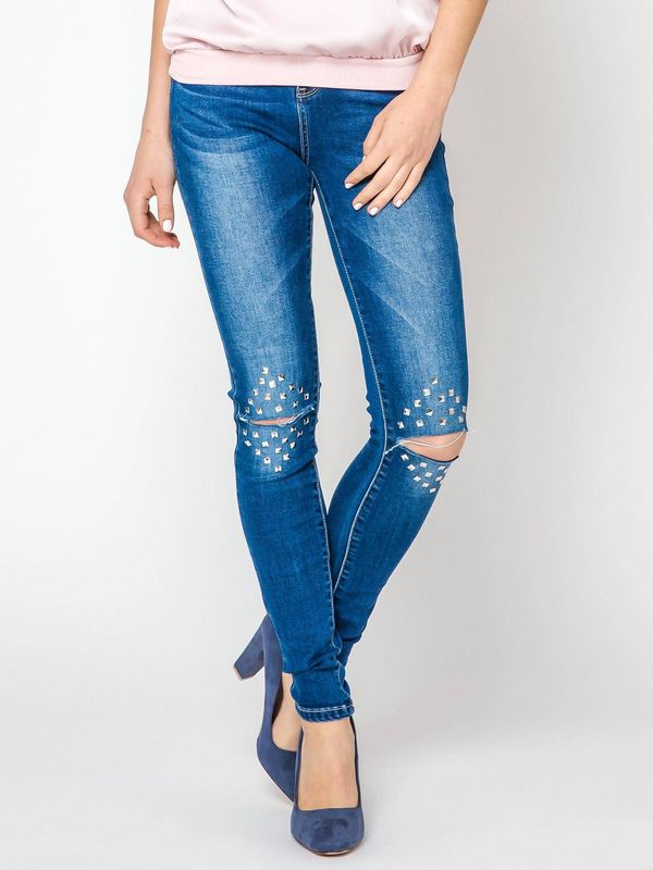 Trang Jeans Jeans decorated with cuts and rhinestones on the knees navy blue