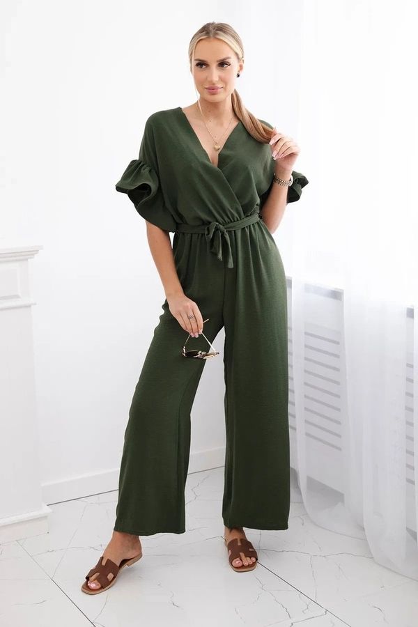 Kesi Jumpsuit with a tie at the waist and decorative sleeves in khaki