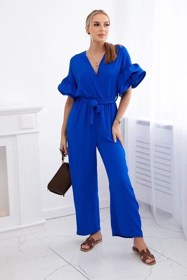 Kesi Jumpsuit with a tie at the waist with decorative sleeves cornflower blue