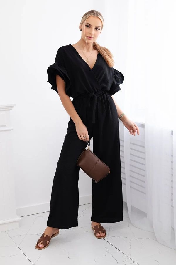 Kesi Jumpsuit with a tie at the waist with decorative sleeves in black