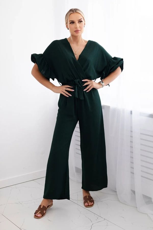 Kesi Jumpsuit with a tie at the waist with decorative sleeves in dark green