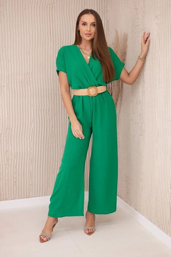 Kesi Jumpsuit with decorative belt at the waist dark green