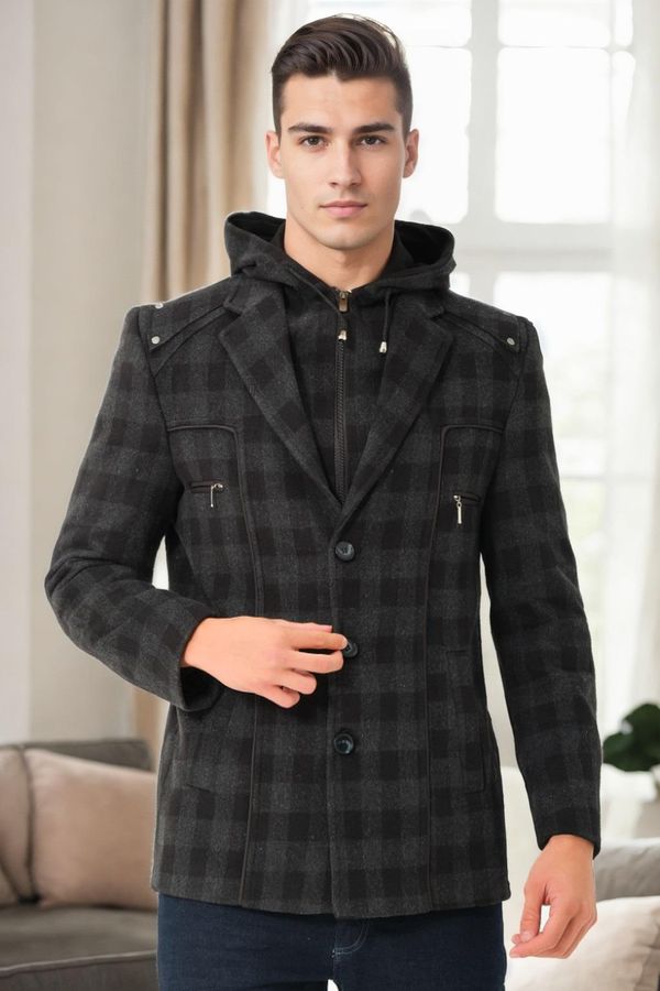 dewberry K7532 DEWBERRY MEN'S COAT-PLAID BLACK-1