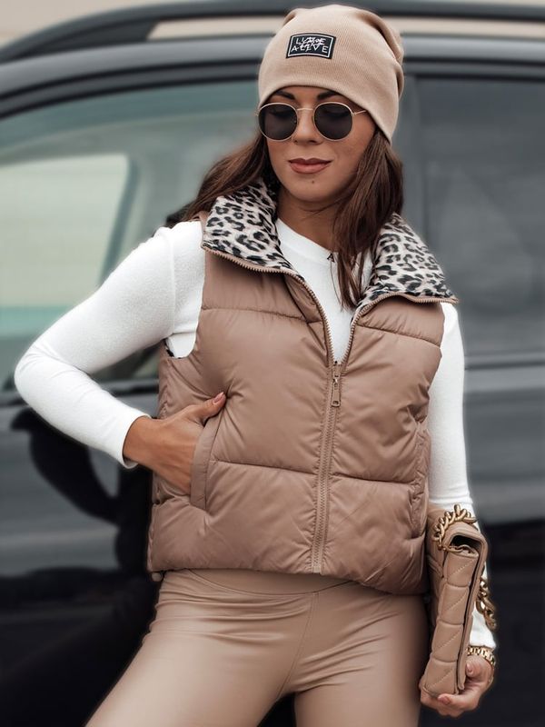 DStreet Kamizelka damska LEOVELLA przejściowa krótka pikowana dwustronna kamelowa Dstreet