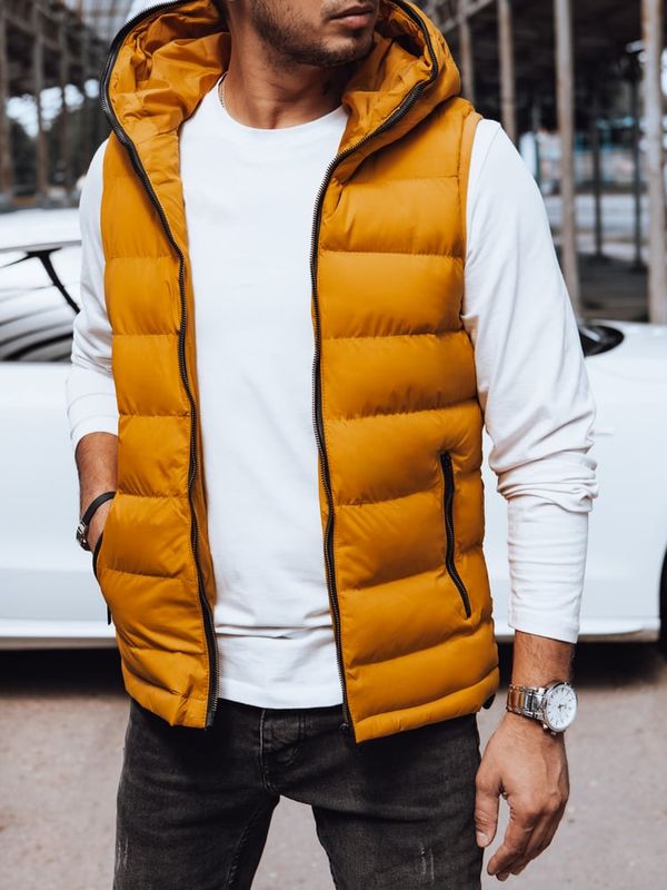 DStreet Kamizelka męska pikowana z kapturem żółta Dstreet