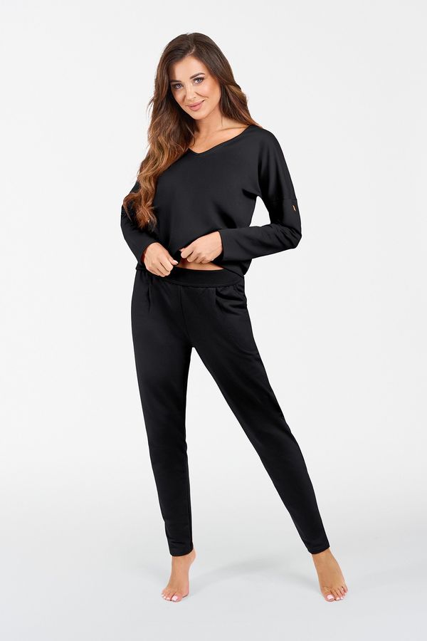 Italian Fashion Karina Women's Long Sleeve Tracksuit, Long Pants - Black