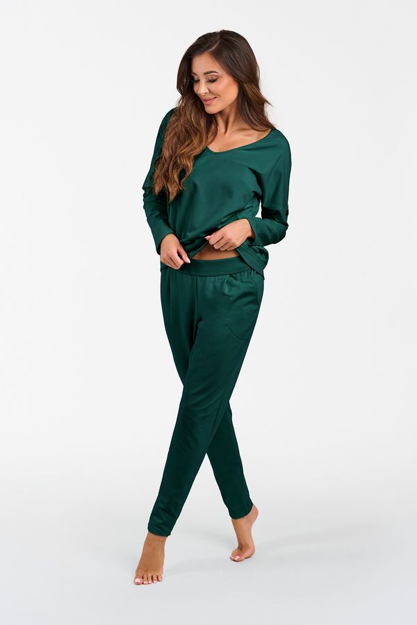 Italian Fashion Karina Women's Long-Sleeved Tracksuit, Long Pants - Green