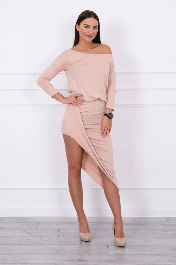 Kesi Kesi Asymmetric dress, 3/4 sleeve powdered beige