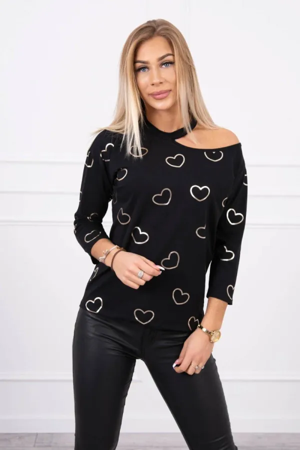 Kesi Kesi Blouse with a print of hearts black