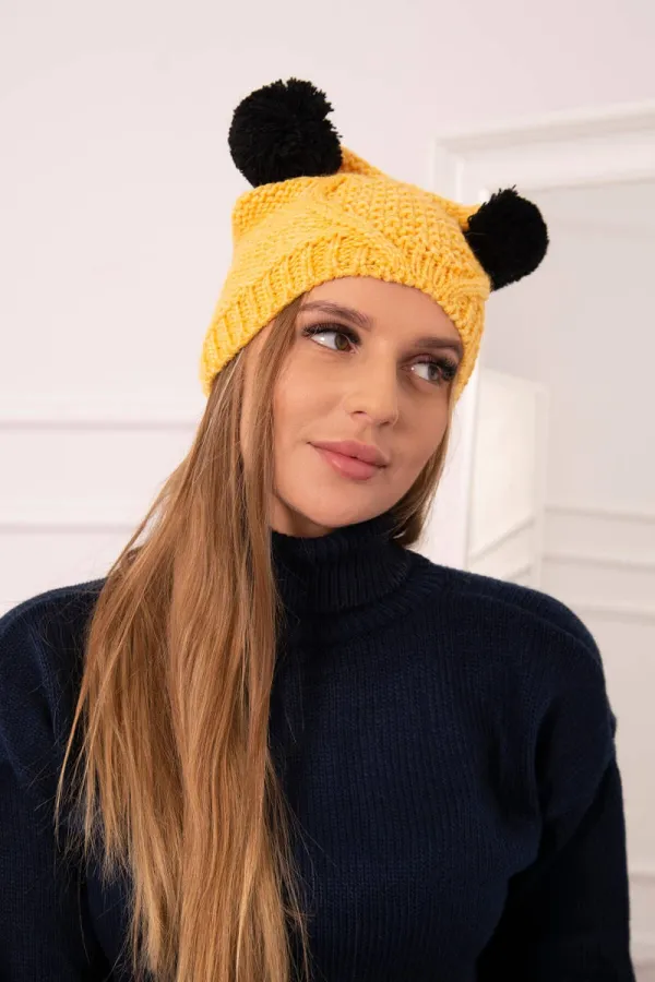 Kesi Kesi Cap with fleece 2 pompoms K291 yellow