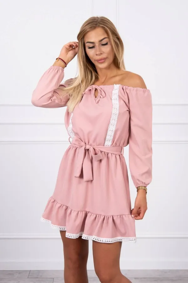 Kesi Kesi Off-the-shoulder dress and lace powder pink
