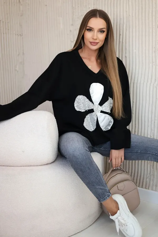 Kesi Włoski Kesi Włoski Butter fabric sweatshirt with a decorative flower black
