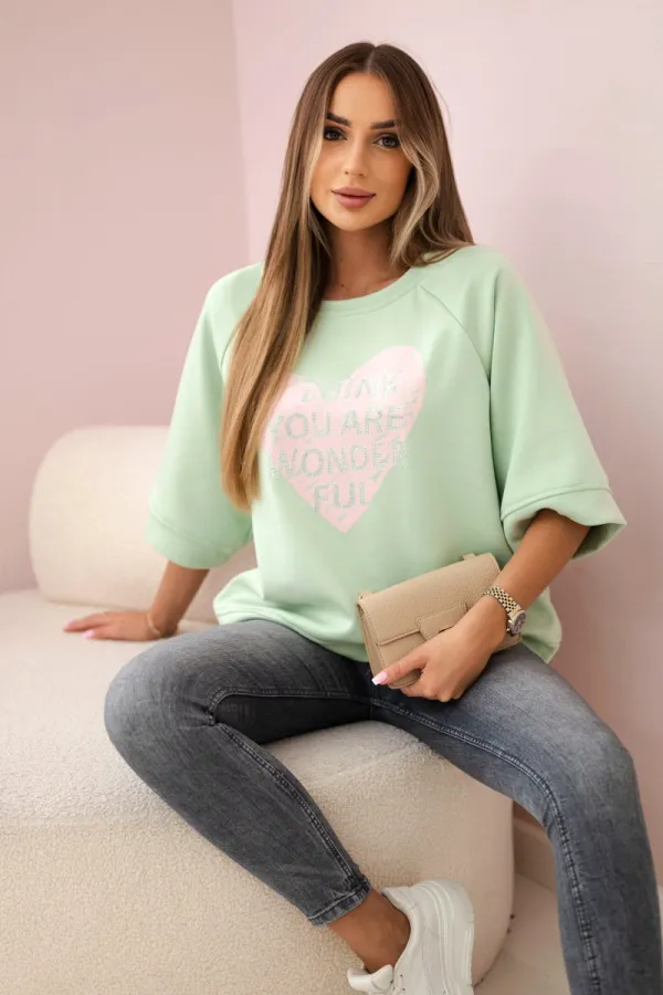 Kesi Włoski Kesi Włoski Butter-soft sweatshirt with a heart print mint