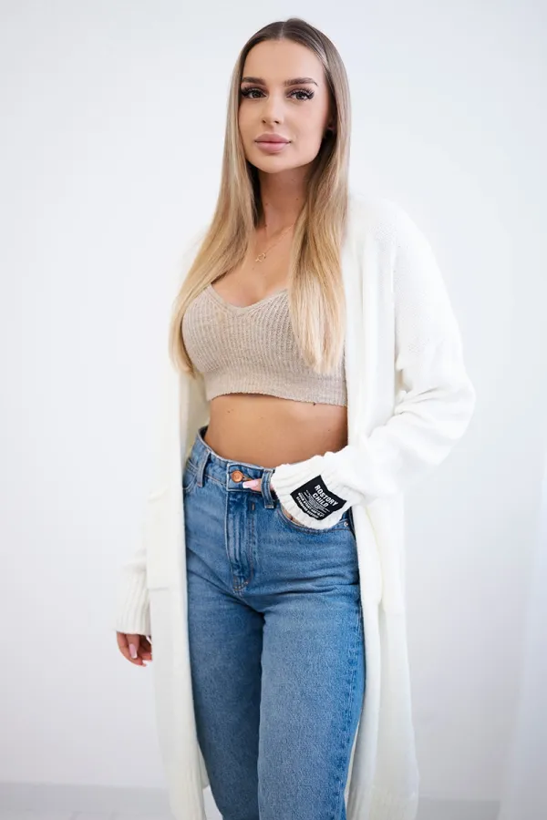 Kesi Włoski Kesi Włoski Cardigan with pockets and sleeve patch ecru