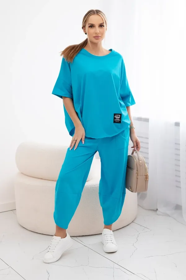 Kesi Włoski Kesi Włoski Cotton set blouse + trousers turquoise