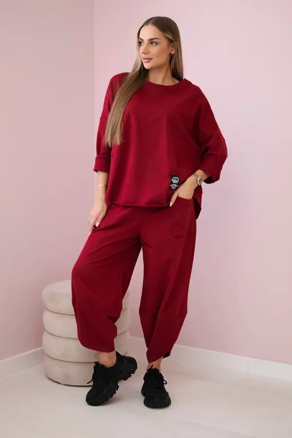 Kesi Włoski Kesi Włoski Cotton sweatshirt pants set burgundy