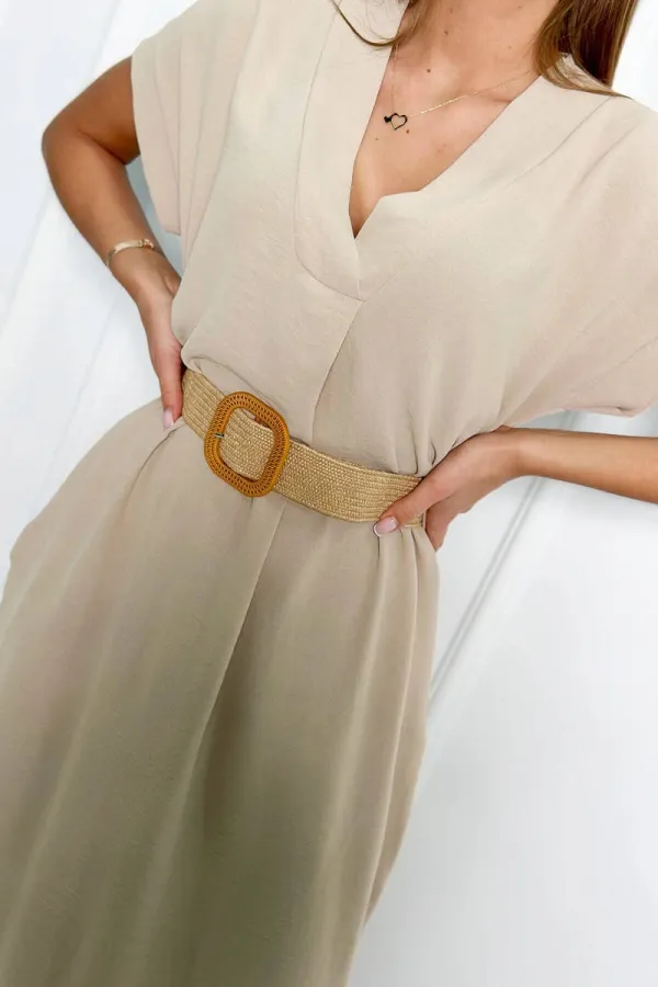 Kesi Włoski Kesi Włoski Dress with a decorative belt dark beige