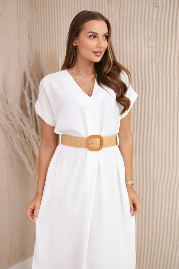 Kesi Włoski Kesi Włoski Dress with a decorative belt Off-white