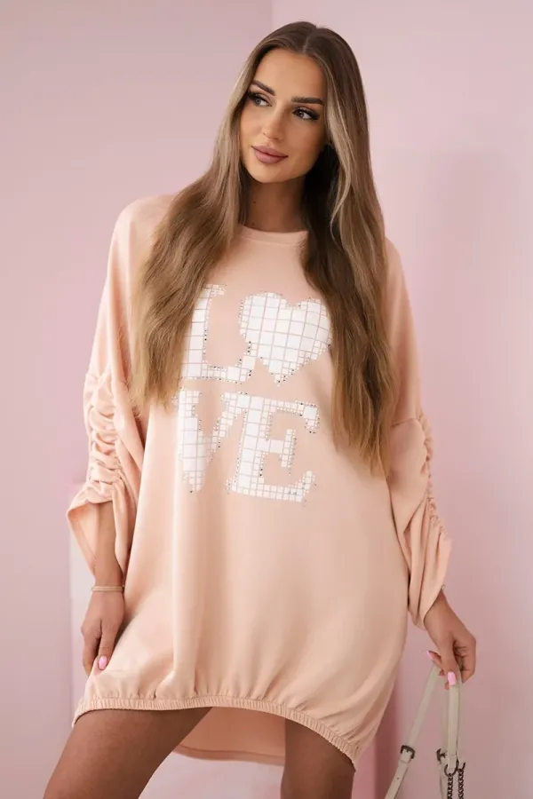 Kesi Włoski Kesi Włoski Dress with a longer back and print apricot