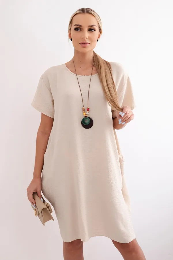 Kesi Włoski Kesi Włoski Dress with pockets and pendant dark beige
