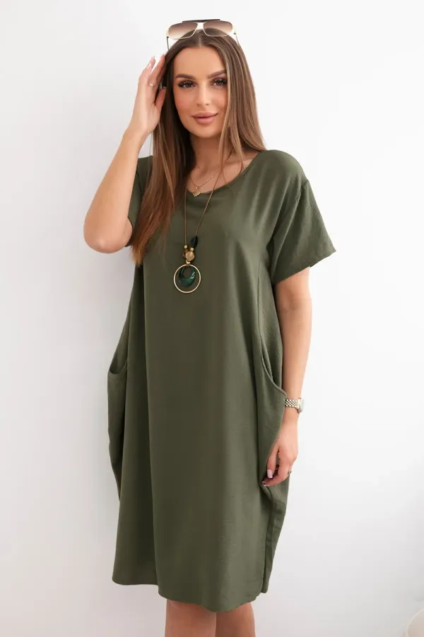 Kesi Włoski Kesi Włoski Dress with pockets and pendant khaki