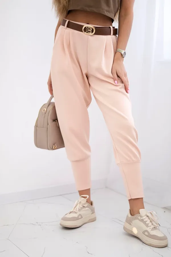 Kesi Włoski Kesi Włoski Pants with belt and pockets buttery-fabric apricot