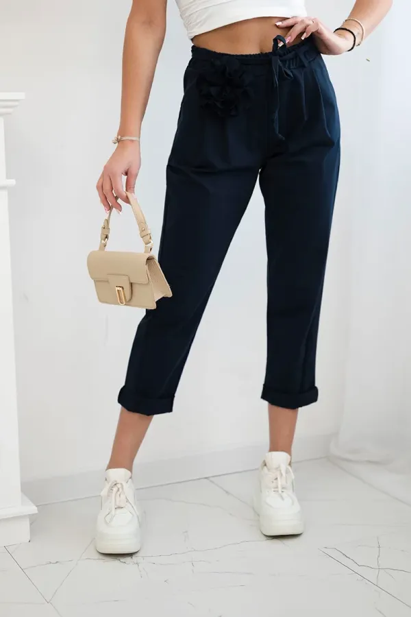 Kesi Włoski Kesi Włoski Punto trousers with decorative flower navy blue
