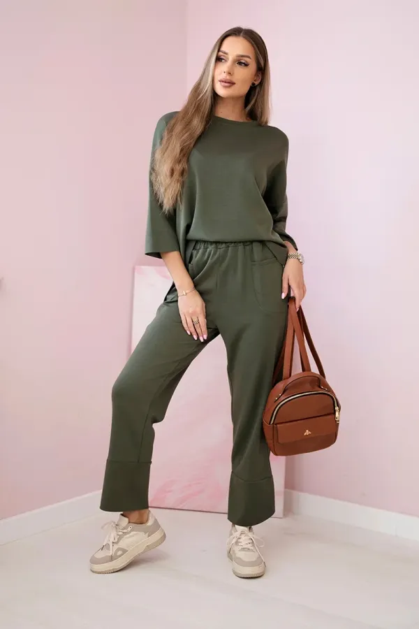 Kesi Włoski Kesi Włoski Set sweatshirt + pants buttery fabric khaki