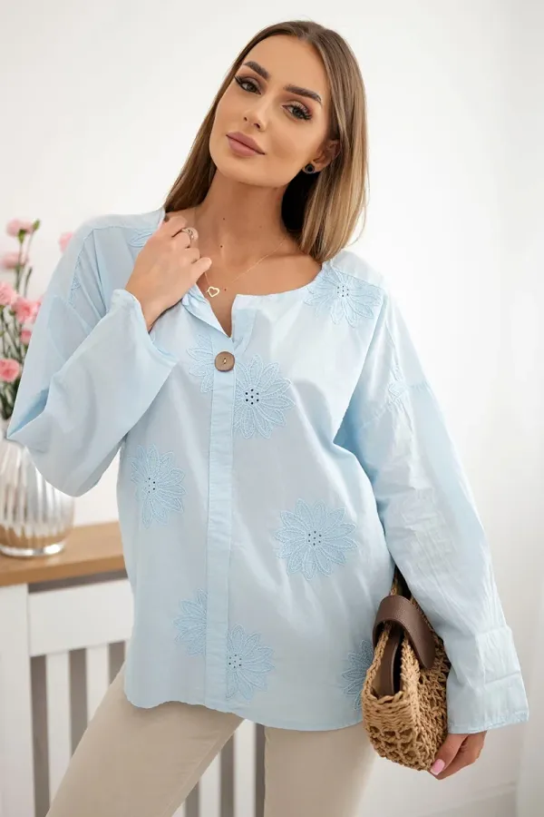 Kesi Włoski Kesi Włoski Shirt blouse with an embroidered pattern blue