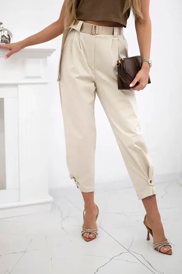Kesi Włoski Kesi Włoski Summer Punto trousers with leg closure dark beige