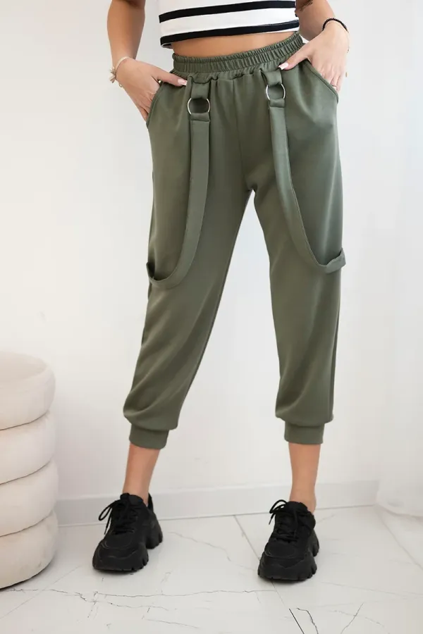 Kesi Włoski Kesi Włoski Trousers with decorative stripes  buttery-fabric khaki