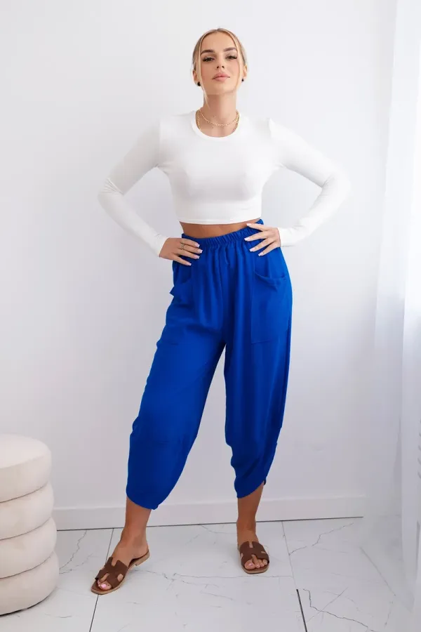 Kesi Włoski Kesi Włoski Trousers with wide leg and pockets cornflower blue