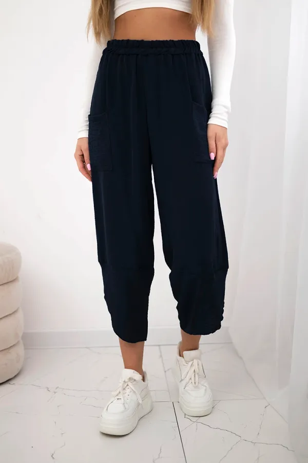 Kesi Włoski Kesi Włoski Trousers with wide leg and pockets navy blue