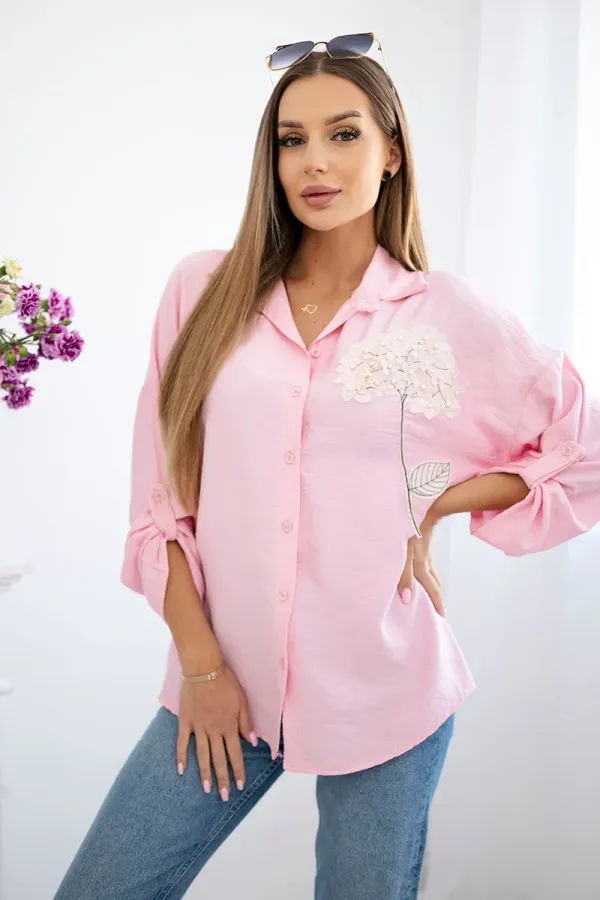 Kesi Włoski Kesi Włoski Viscose shirt with flower candy pink