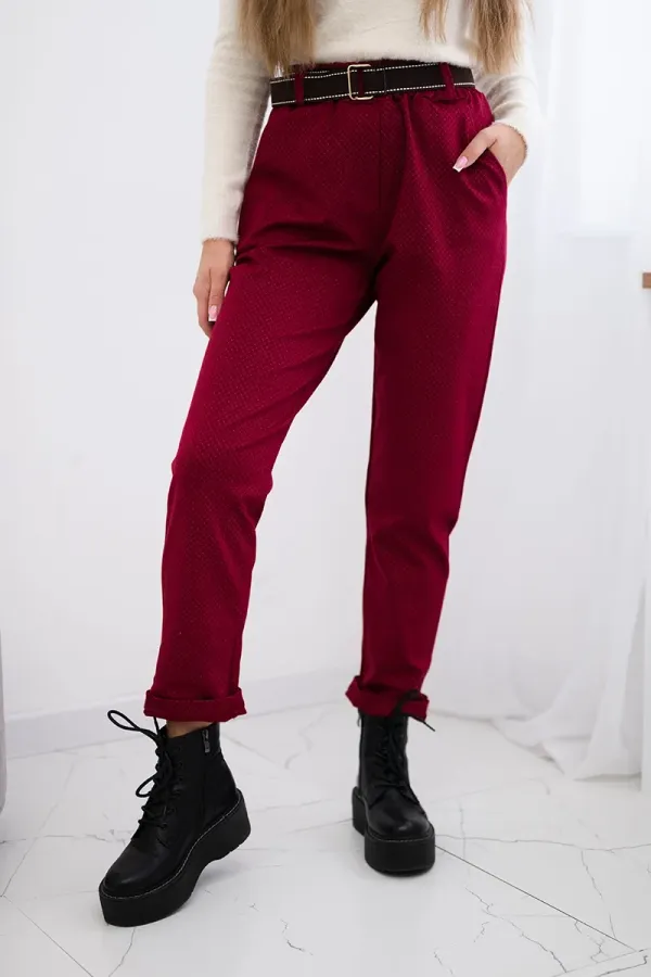 Kesi Włoski Kesi Włoski Viscose trousers with a fine pattern burgundy