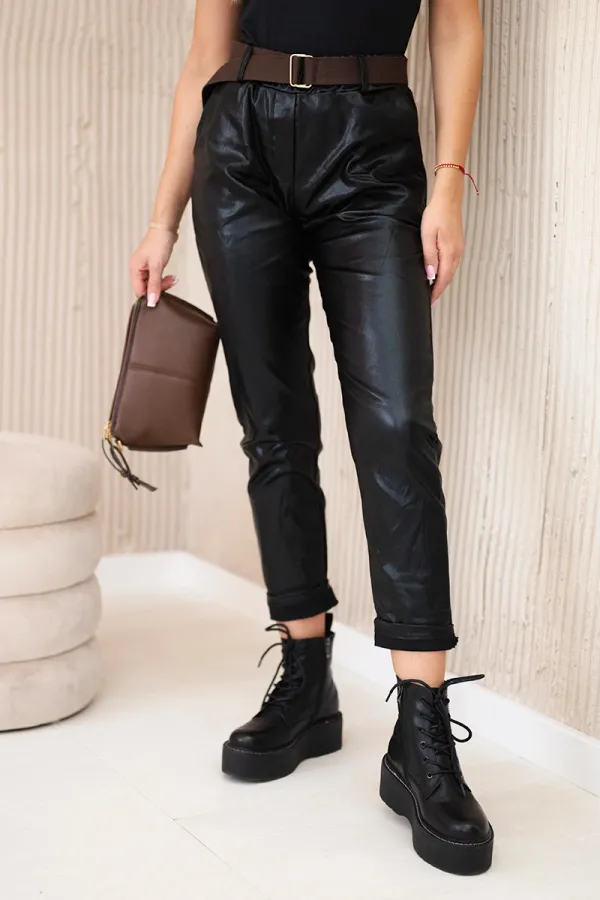 Kesi Włoski Kesi Włoski Waxed trousers with a belt glossy black