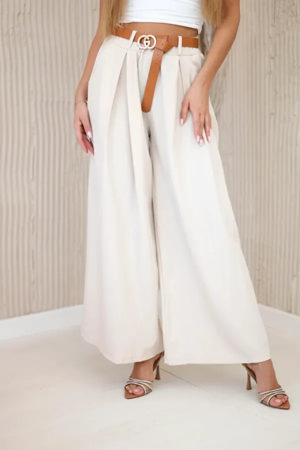 Kesi Włoski Kesi Włoski Wide-leg belted trousers dark beige