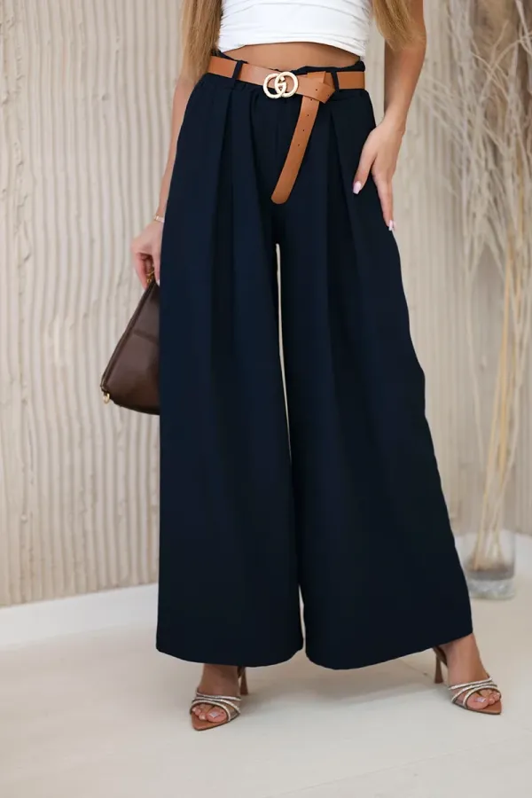 Kesi Włoski Kesi Włoski Wide-leg belted trousers navy blue