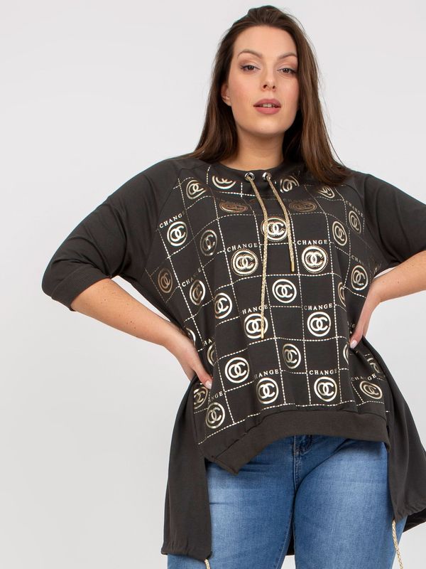 Fashionhunters Khaki asymmetrical blouse plus size with print