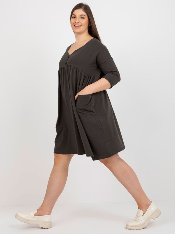 Fashionhunters Khaki basic sweatshirt dress plus sizes with pockets