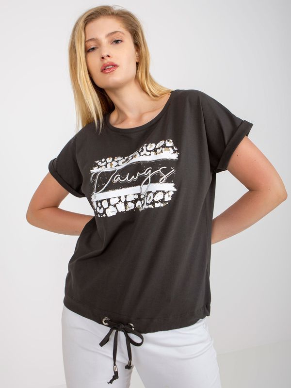 Fashionhunters Khaki cotton t-shirt loose fit plus size