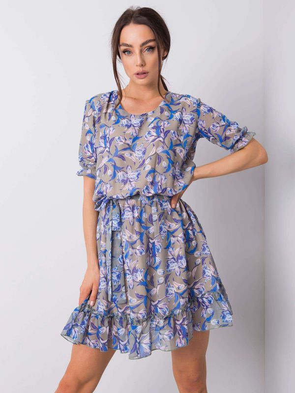 Fashionhunters Khaki dress with floral print