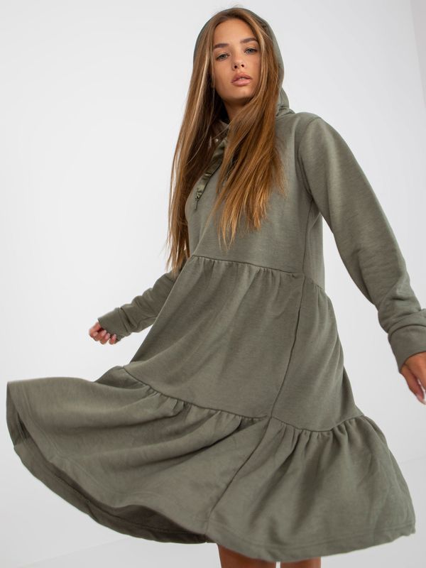 Fashionhunters Khaki flowing sweatshirt dress with FRESH MADE ruffle