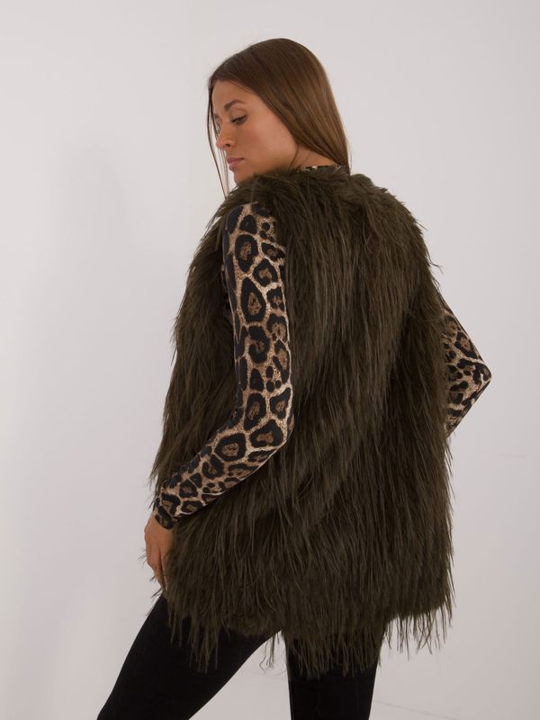 Fashionhunters Khaki fur vest with hook-and-loop fastening