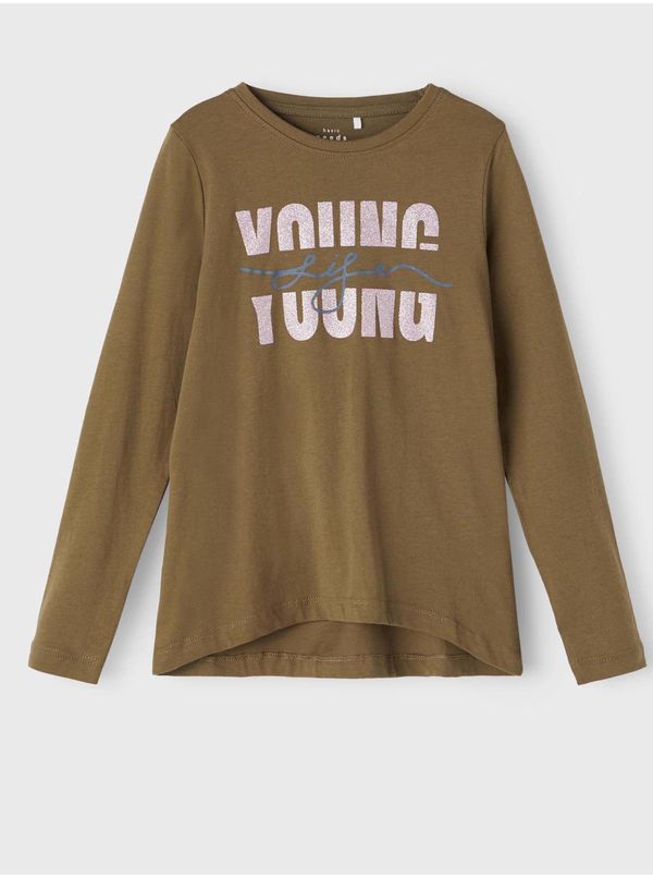 name it Khaki Girls' Loose T-Shirt with Name It Violet Print - Unisex