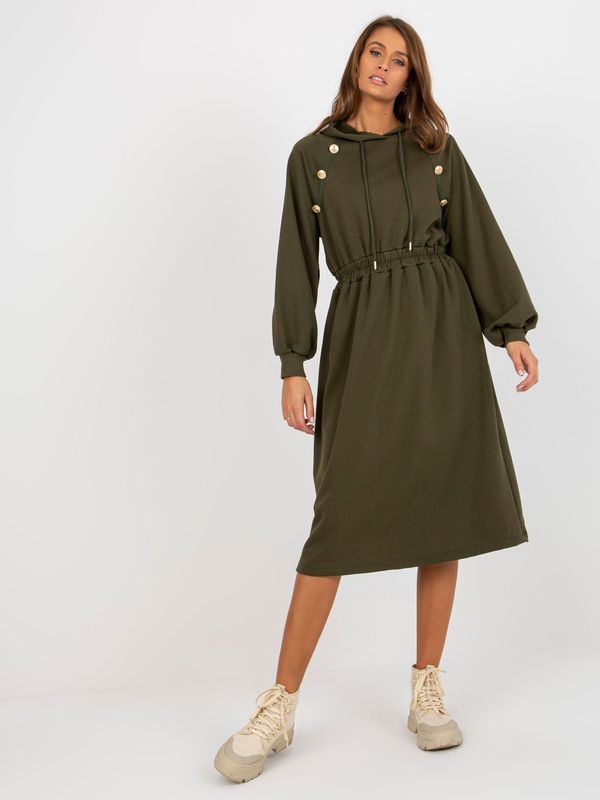 Fashionhunters Khaki midi sweatshirt dress with buttons