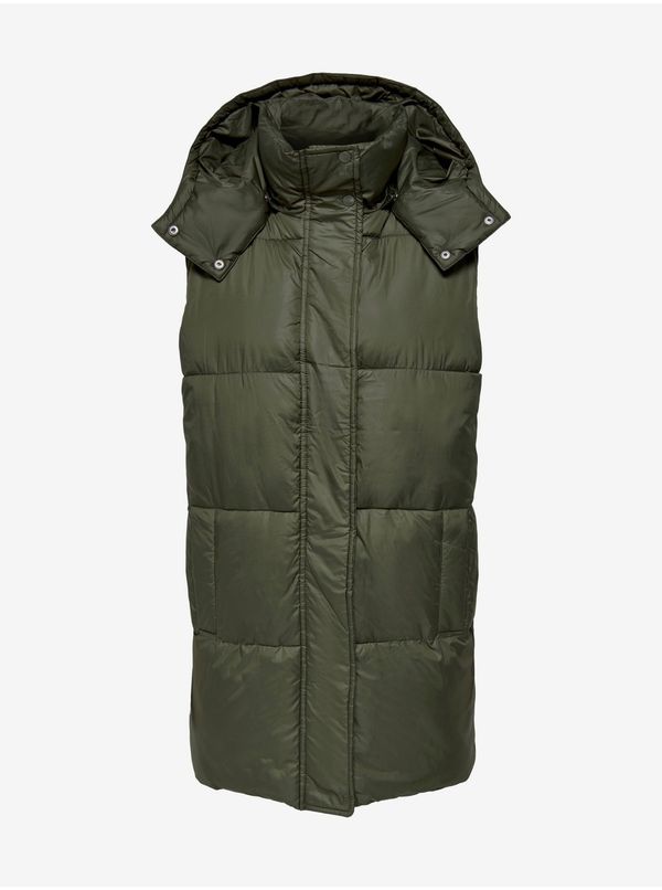 Only Khaki Quilted Vest with Detachable Hood ONLY Demy - Women