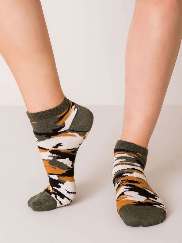 Fashionhunters Khaki socks with military patterns